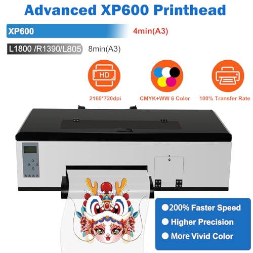 DTF Printer Machine - with XP600 Printhead, Faster Speed Higher Resolution 5760 * 1440dpi, T Shirt Printer DTF Transfer Machine with Roll Feeder, White Ink Mixing System (L8050)