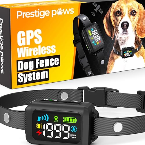 GPS Wireless Dog Fence - No Monthly Fee, Waterproof Pet Containment System with Smart Shock Collar - Safe GPS Tracker for Dogs - Adjustable, Rechargeable, Easy Setup