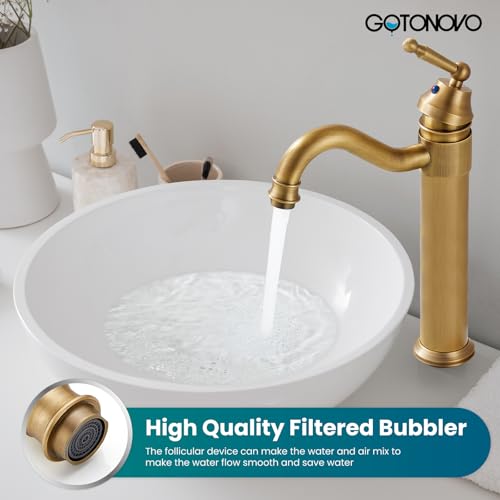 gotonovo Bathroom Vessel Sink Faucet Single Handle Brass Long Reach Bathroom Faucet 1 Hole Deck Mounted Mixer Tap with Pop Up Drain Brushed Nickel
