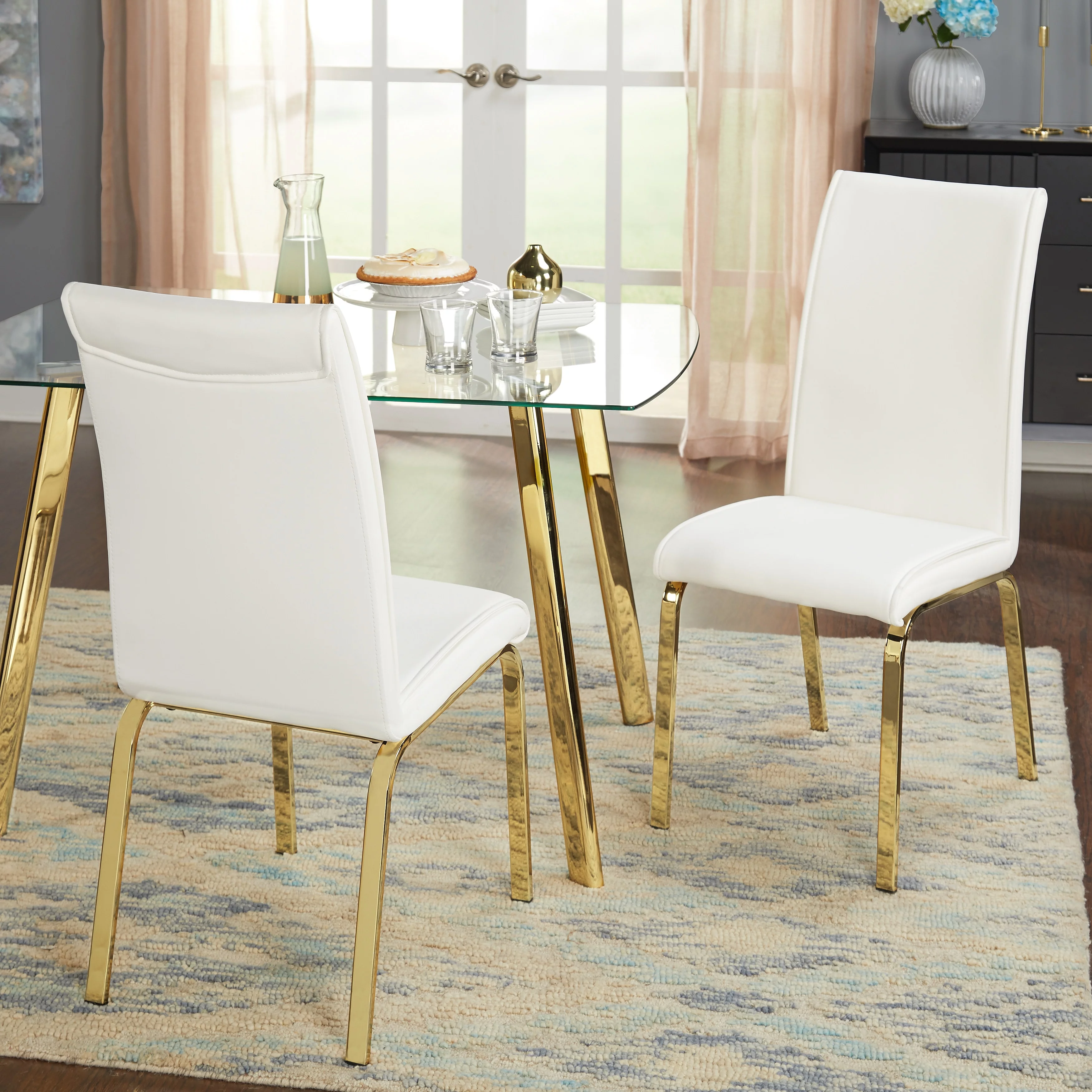 Simple Living Simple Uptown Glam Gold Faux Leather Parsons Chairs (Set of 2) Black