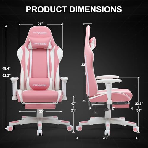 GTRACING Gaming Chair with Footrest, Ergonomic Computer Game Desk Chair, Recline Gaming Chair Seat Height Adjustment, Swivel Rocker with Headrest and Lumbar (Blue)