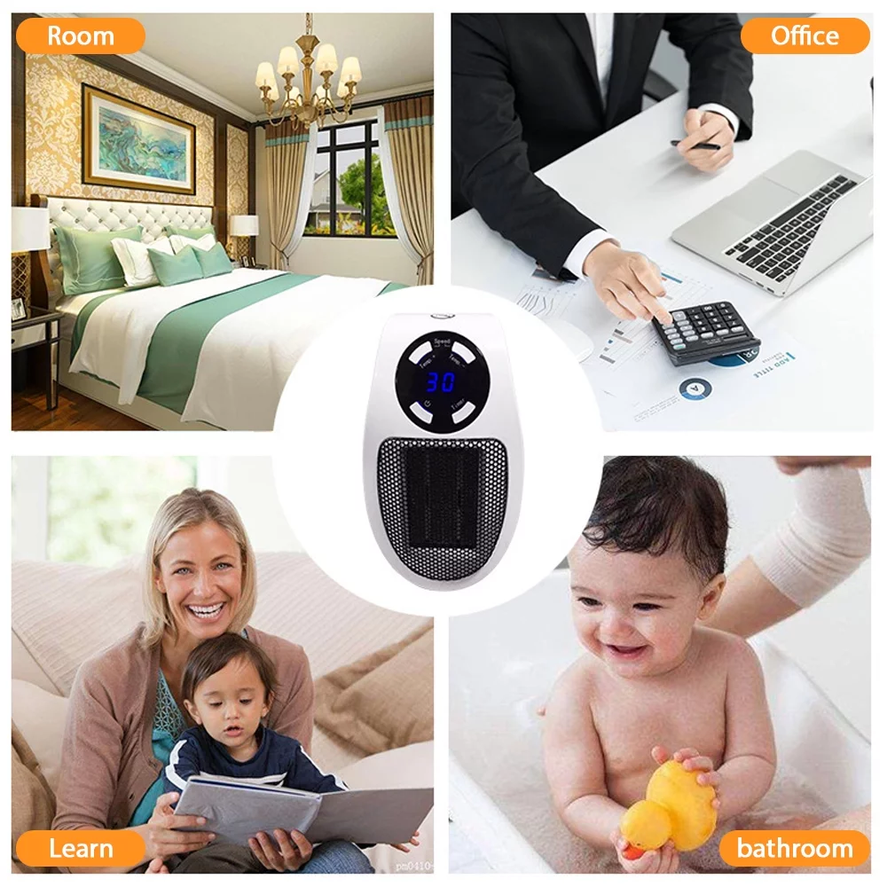 Ponyta 500W Space Heater Wall Outlet Electric Plug- in Space Heater with Adjustable Thermostat & Timer & LED Display