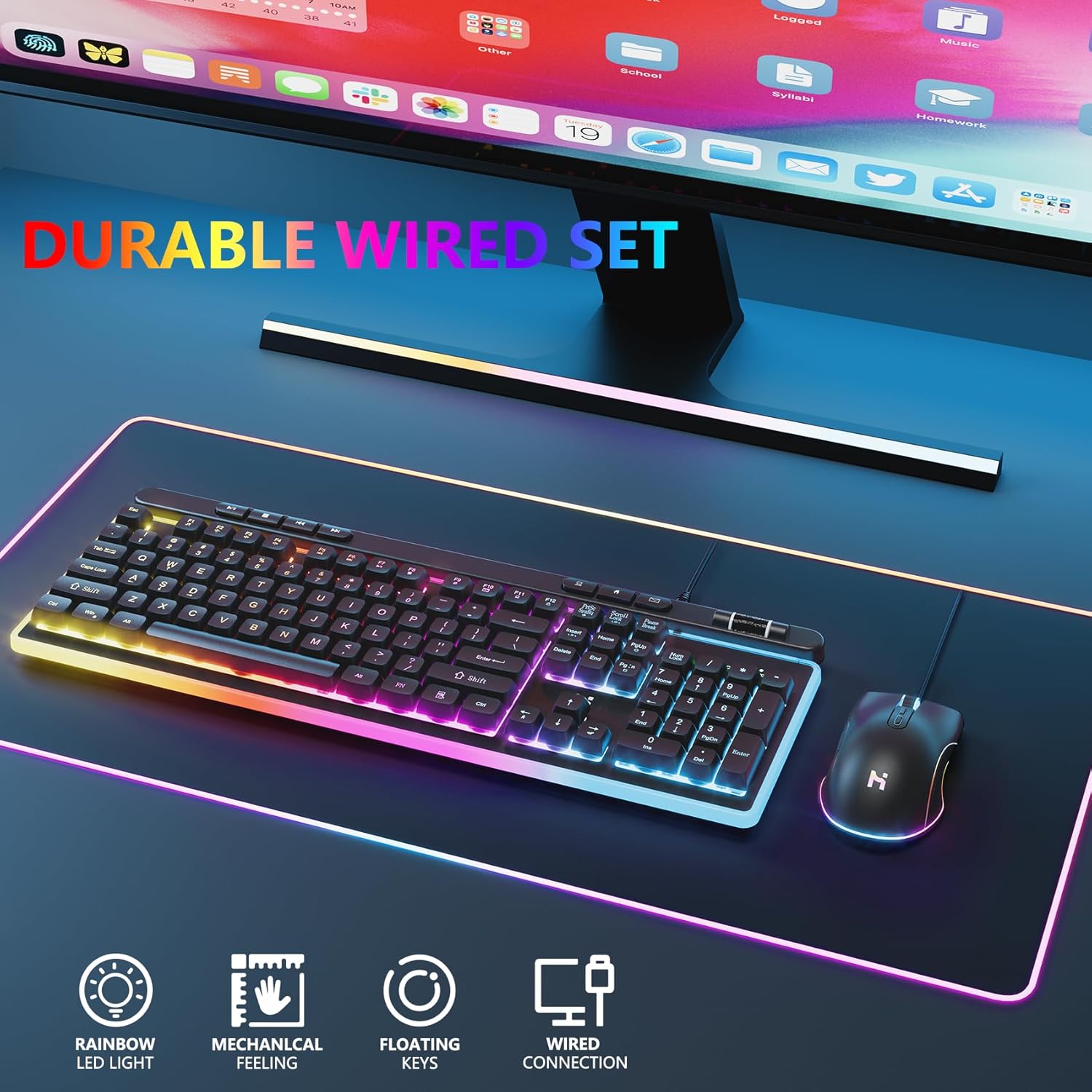 HLDIRECT Gaming Keyboard, 104 Keys Gaming Keyboard and Mouse Combo with RGB Backlit, Anti Ghosting, PC Gaming Keyboard and Mouse, Wired Gaming Keyboard Mouse Combo for MAC Xbox PC Gamers