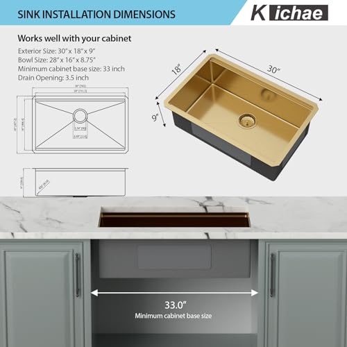 Kichae 12“ Deep Laundry Sink Undermount - 24 Inch Black Undermount Utility Sink Stainless Steel Single Bowl Under Counter Handmade Laundry Utility Room Basin