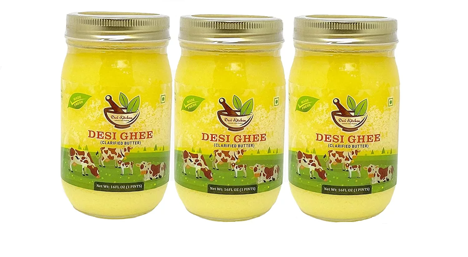 Desi Kitchen DESI GHEE (Clarified Butter) 16oz (1 Pint) By Rani Foods Inc (3 Pack)