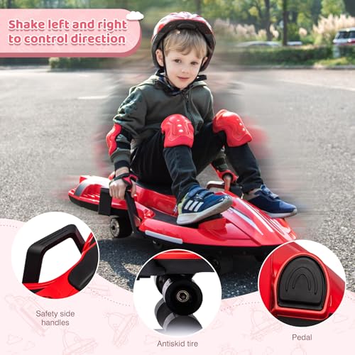 Dockey 24V Electric Ride On Toy for Kids Ages 6 & Up, High Power Drift Cart with Side Handlebars, Cool LED Lights & Music - Crazy Cart (White)