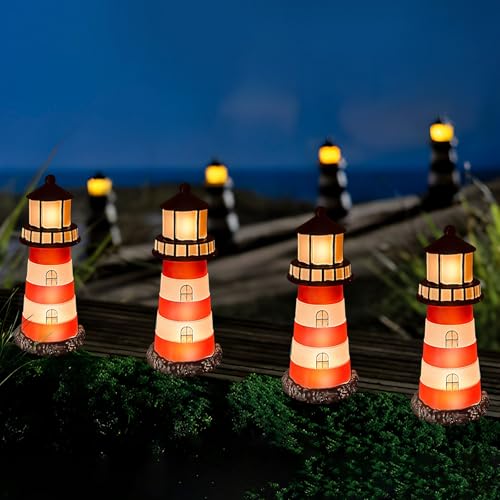 5 Pack Lighthouse Gifts,Hokfirm Solar Garden Lights Outdoor Garden Stake, IP65 Solar String Lights Outdoor Waterproof (Red)