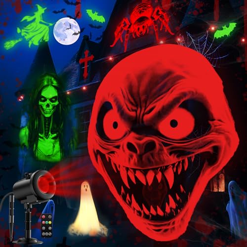 12 in 1 Halloween Projector Lights Outdoor Indoor - 3D Dynamic Ghost/Spider/Bat/Skull/Witch/Nativity/Crucifix Halloween Decorations,Waterproof Holiday Light for Window,Cemetery,Holiday Decor
