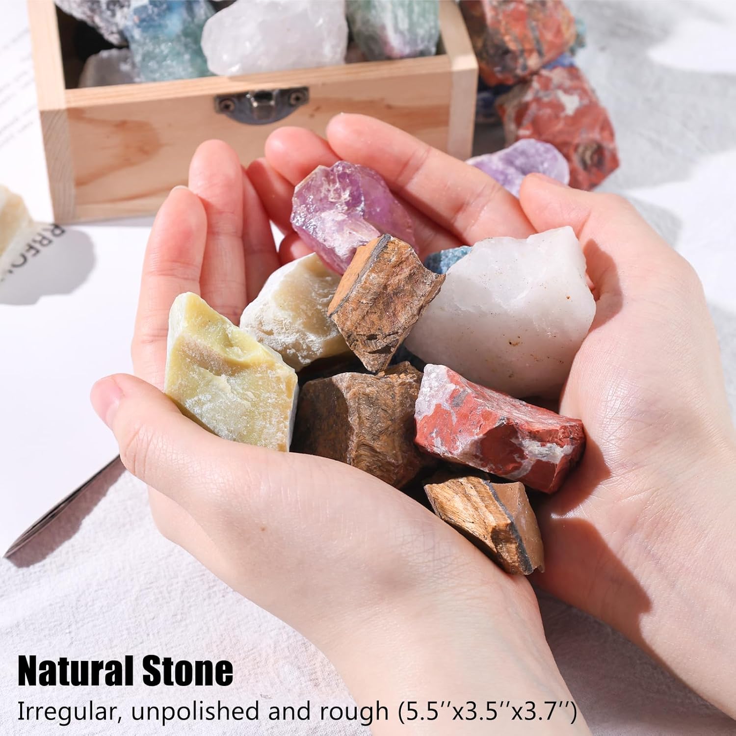 FUTUREPLUSX 3LB Assorted Natural Stone Mix, Raw Gemstone Rough Stones Crystals for Tumbling Fountain Rocks Home Office Decor Polishing Wire Wrapping Wicca & Reiki Crystal Healing Good Luck Gifts