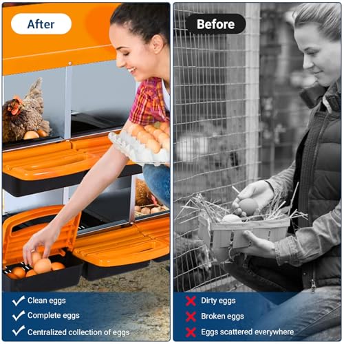 Chicken Nesting Box, 10 Hole 2 Layer Hen Nest Box with Legs, Roll Away Eggs Laying Boxes,Cleanable Pull Out Hen Roosting Boxes