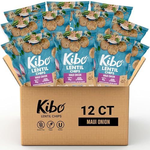 Kibo Lentil Chips Variety Pack - Gluten-Free Vegan Chips - Non-GMO Verified - Plant-Based 28 grams – Maui Onion, Sea Salt, and Spicy Ranch - 12 pack