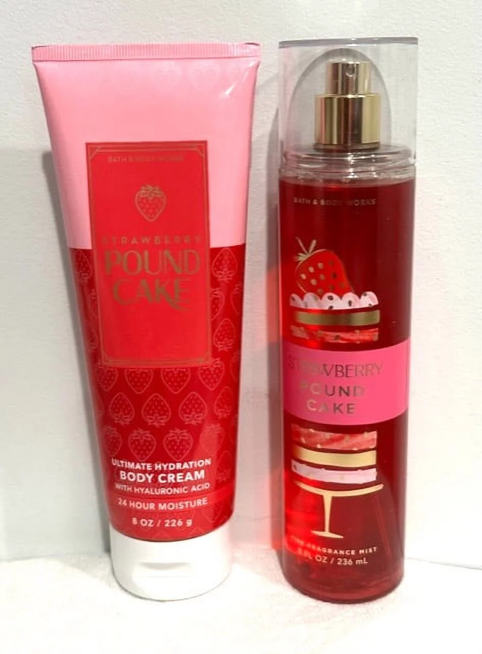 Bath & Body Works Body Care Strawberry Pound Cake Duo (Body Cream and Fragrance Mist)