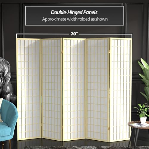 Red Lantern 6 ft. Tall Window Pane Shoji Screen-Natural-4 Panels Room Divider