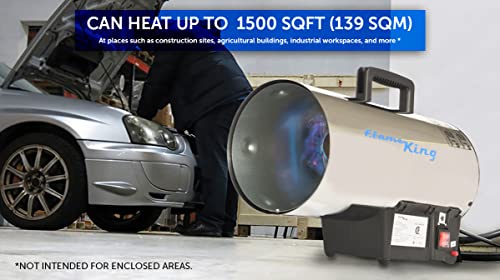 Flame King 60,000 BTU Portable Propane Forced Air Heater Outdoor Great for Jobsite, Construction, Garage, Patio, Stainless Steel