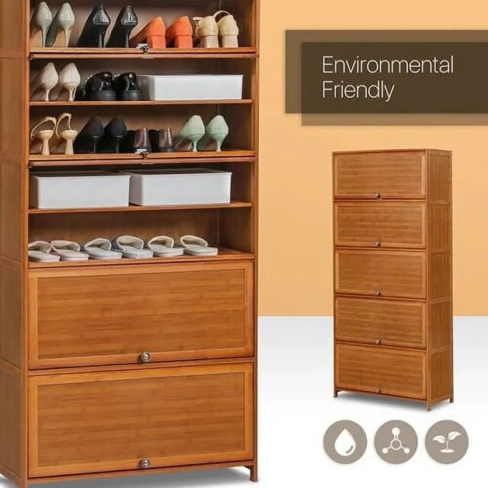 TFCFL 10 Tier Wood Nan Bamboo Shoe Rack Book Shelf Entryway Storage Furniture