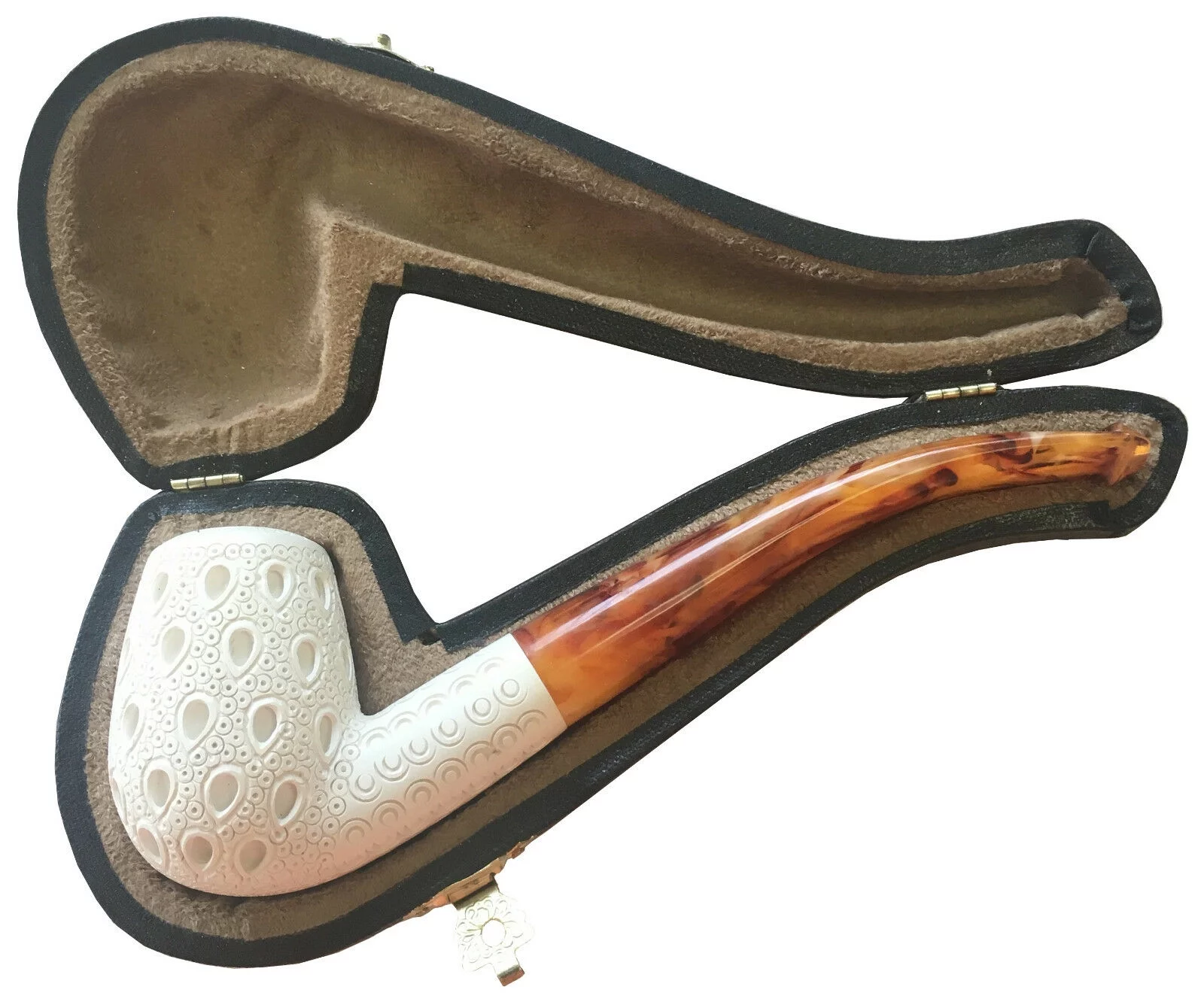 Lattice Bent White Turkish Meerschaum Tobacco Smoking Pipe - 905