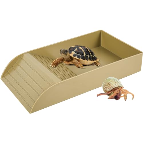 Reptile Water Bowl, Tortoise Food Dish with Ramp and Basking Platform Reptile Water Food Bowls Reptile Water Dish Amphibians Habitat Terrarium Accessories for Turtles Horned Frogs Lizards
