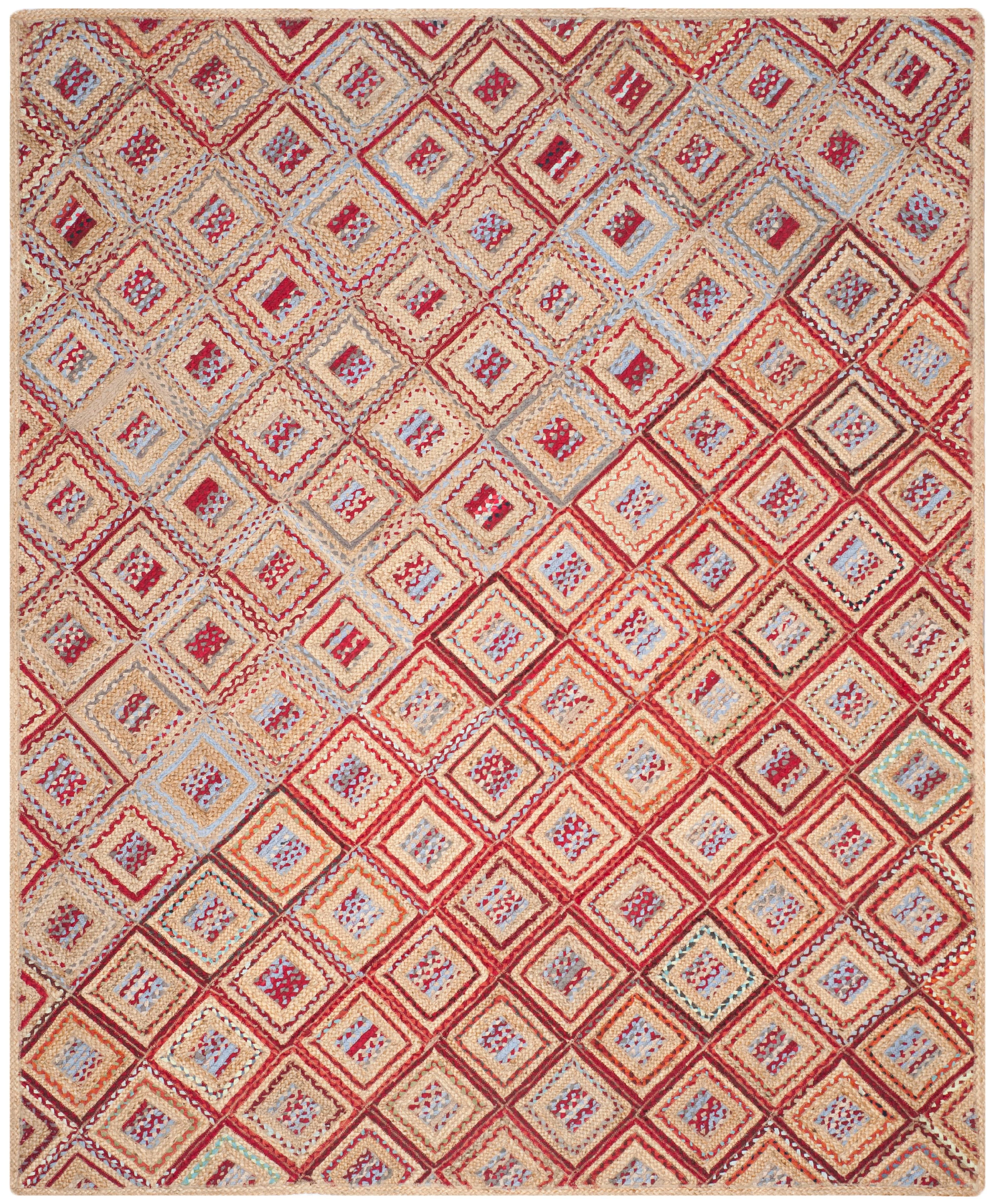 SAFAVIEH Cape Cod Alayna Braided Geometric Jute Area Rug, 9' x 12', Natural/Red