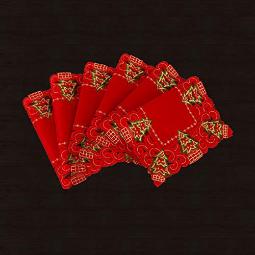 Grelucgo Embroidered Christmas Holiday Holly Tree Table Runner, Dresser Scarf, Rectangular 16 x 72 Inch