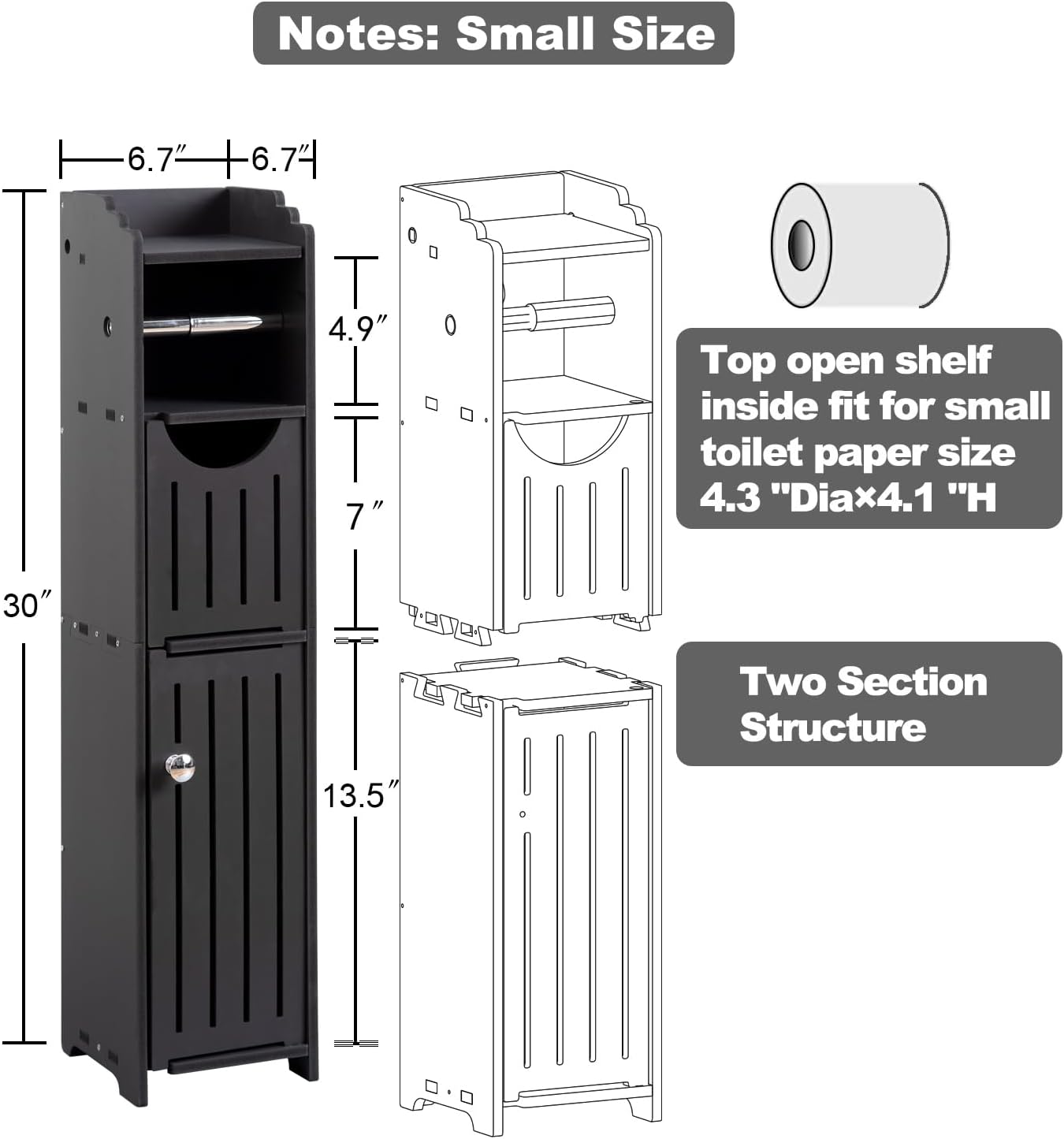 AOJEZOR Bathroom Storage Cabinet: Toilet Paper Holder Fit for Mega Roll - Matte Black