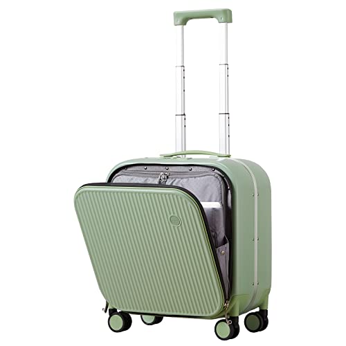 mixi Carry On Luggage, 20'' Suitcase with Front Laptop Pocket, Travel Rolling Luggage Aluminum Frame PC Hardside with Spinner Wheels & TSA Lock and Cover - Smoke White