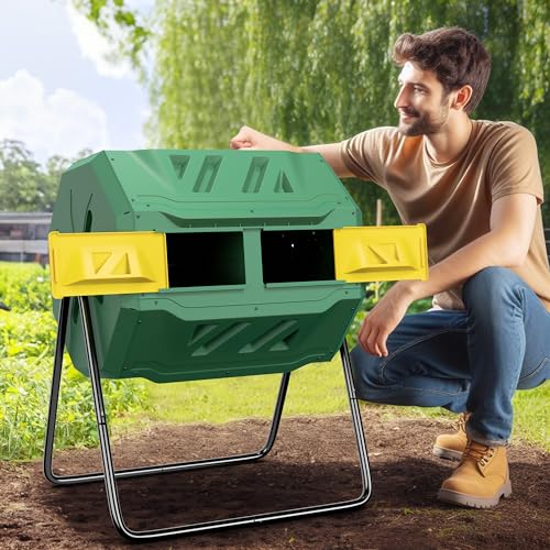 SUPER DEAL Compost Tumbler Bin 43 Gallon Dual Chamber Large Composter 360° Rotating Tumbling BPA Free for Outdoor Garden, Yard Black