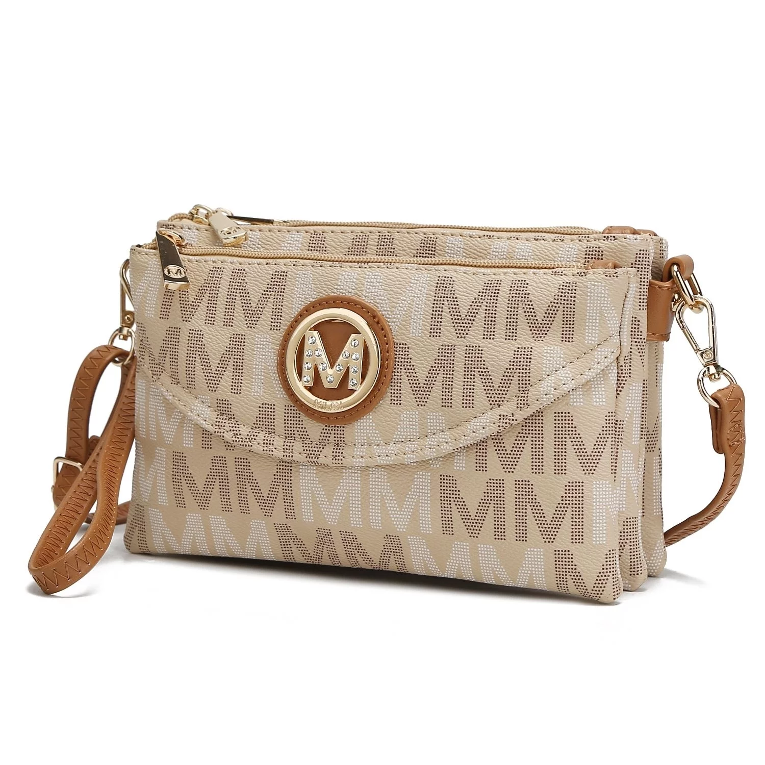 MKF Collection Ishani Women's Monogram Signature Crossbody Handbag by Mia K. - Beige