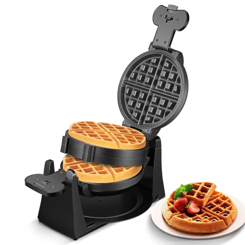 Waffle Maker, 1400W Double Belgian Waffle Iron 180° Flip, 8 Slices in 3 Mins, Rotating & Nonstick Plates, Anti-Scald, Removable Drip Tray Easy to Clean, Cool Touch Handle, Space-Saving (Mint Blue)