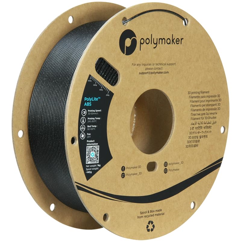 Polymaker ABS Filament 1.75mm Black, ABS 3D Printer Filament 1.75mm Heat Resistant 1kg - PolyLite ABS 3D Printing Filament 1.75mm, Strong & Durable, Dimensional Accuracy +/- 0.03mm