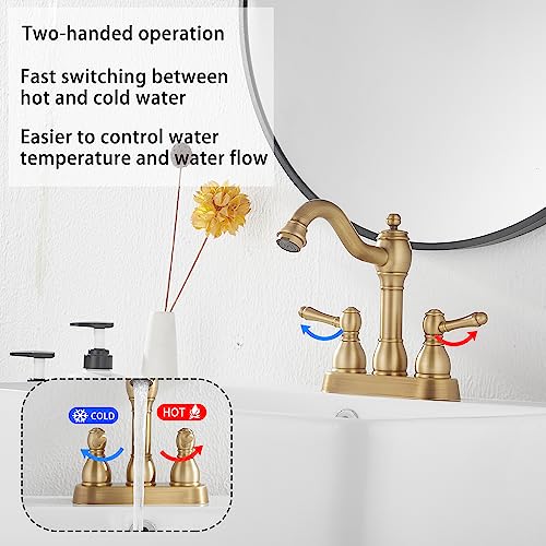 GGStudy 360° Swivel Antique Brass Bathroom Vessel Sink Faucet Single Handle One Hole Matching with Pop Up Drain