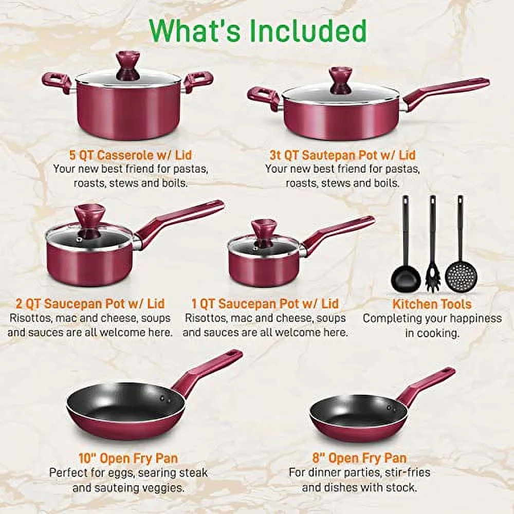 NutriChef Kitchenware Pots & Pans - Stylish Kitchen Cookware Set, Non-Stick (13-Piece Set)