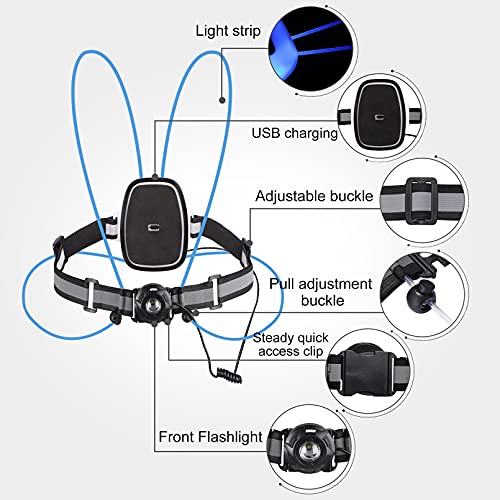 LED Running Reflective Vest Safety Night Light Rechargeable USB Lithium Battery Cycling Multicolored Fiber Optics Adjustable Light Weight Gear for Women Men Kids Jogging Biking Running