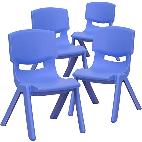 EMMA + OLIVER 4 Pack Blue Plastic Stackable School Chair with 10.5