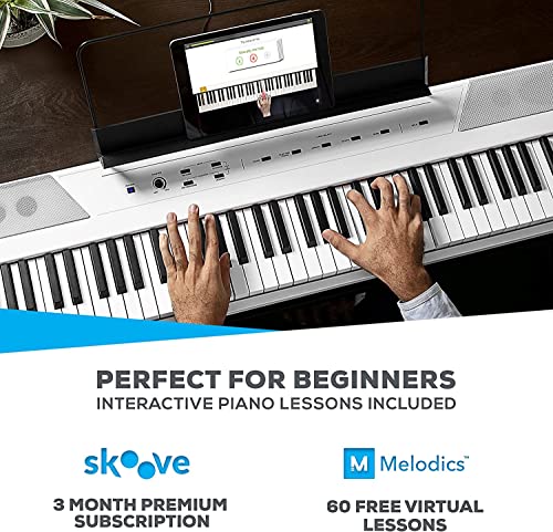 Alesis Recital – 88 Key Digital Piano Keyboard with Semi Weighted Keys, 2x20W Speakers, 5 Voices, Split, Layer and Lesson Mode, FX and Piano Lessons