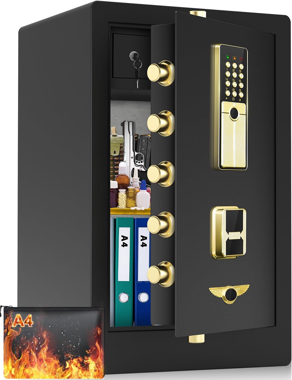 5.0 Cuft Extra Large Fireproof Safe Box For Home, Heavy Duty Digital Home Safes Fireproof Waterproof with Key Combination Lock, Sensor Light, Security Document Fire Safe for Business Money Medicine