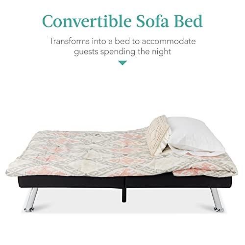 Best Choice Products Faux Leather Upholstered Modern Convertible Futon, Adjustable Folding Sofa Bed, Guest Bed w/Removable Armrests - Blue