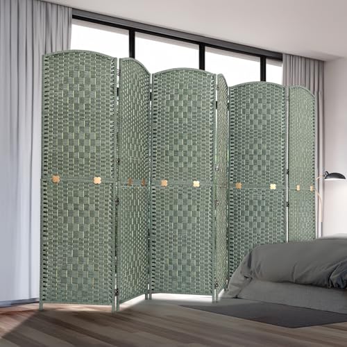 JOSTYLE Folding Privacy Room Divider, 4 Panel Screen Divider 6 ft. Tall Freestanding Extra Wide Rattan Room Partition Wall Separation Dividers, Grey