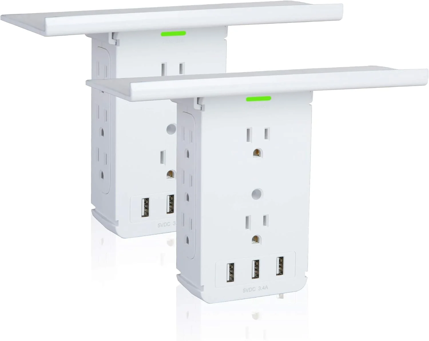 2 Pack Wall Outlet Extender with USB, 8 Outlet & 3 USB Surge Protector, Removable Built-In Shelf Multi Plug