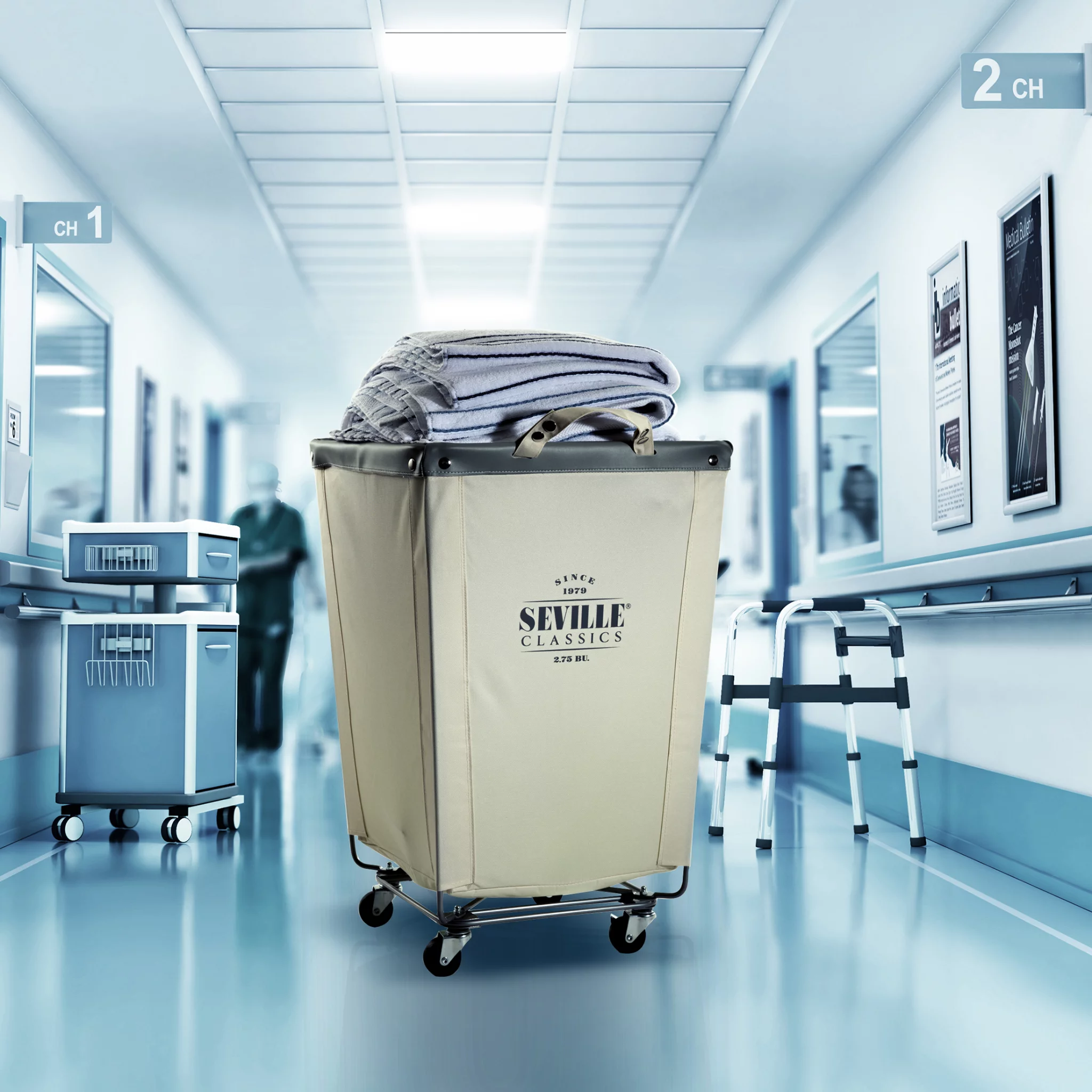 Seville Classics Commercial Heavy-Duty Canvas Laundry Basket Hamper with Wheels, 18.25