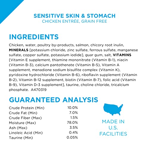 Purina Pro Plan Sensitive Skin and Stomach Wet Cat Food Variety Pack, Sensitive Skin and Stomach Entrees - (Pack of 24) 3 oz. Cans