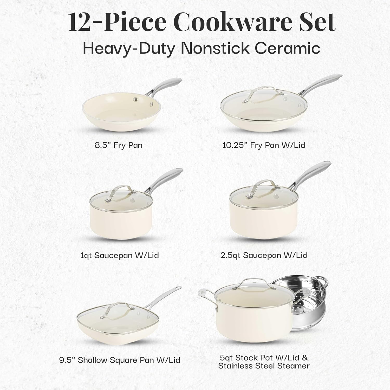 Gotham Steel 12 Pc Ceramic Pots and Pans Set Non Stick with Multipurpose Stock Pot Pasta Pot, Kitchen Cookware Sets, Non Stick Pots and Pan Set, Non Toxic Ceramic Cookware Set, DIshwasher Safe