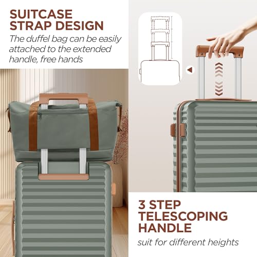SHOWKOO Luggage Sets 3 Piece Hardside Expandable Suitcase with Double Spinner Wheels Tsa Lock, (Beige White, 5 piece set)