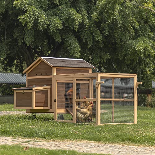 Chicken Coop, Mobile Hen House with Removable Bottom and Wheels &Handrails,Mobile Rabbit Hutch Indoor Outdoor, Easy Cleaning& Assemble, Wooden Hen House for Chick, Bunny,Duck