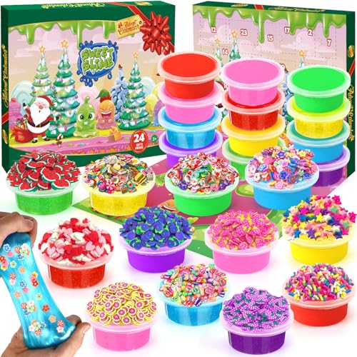 2025 Christmas Countdown Advent Calendar 24 Days with Butter Slime Party Favors for Kids Stress Relief Toys Surprise Xmas Gifts for Girls Boys Toddlers
