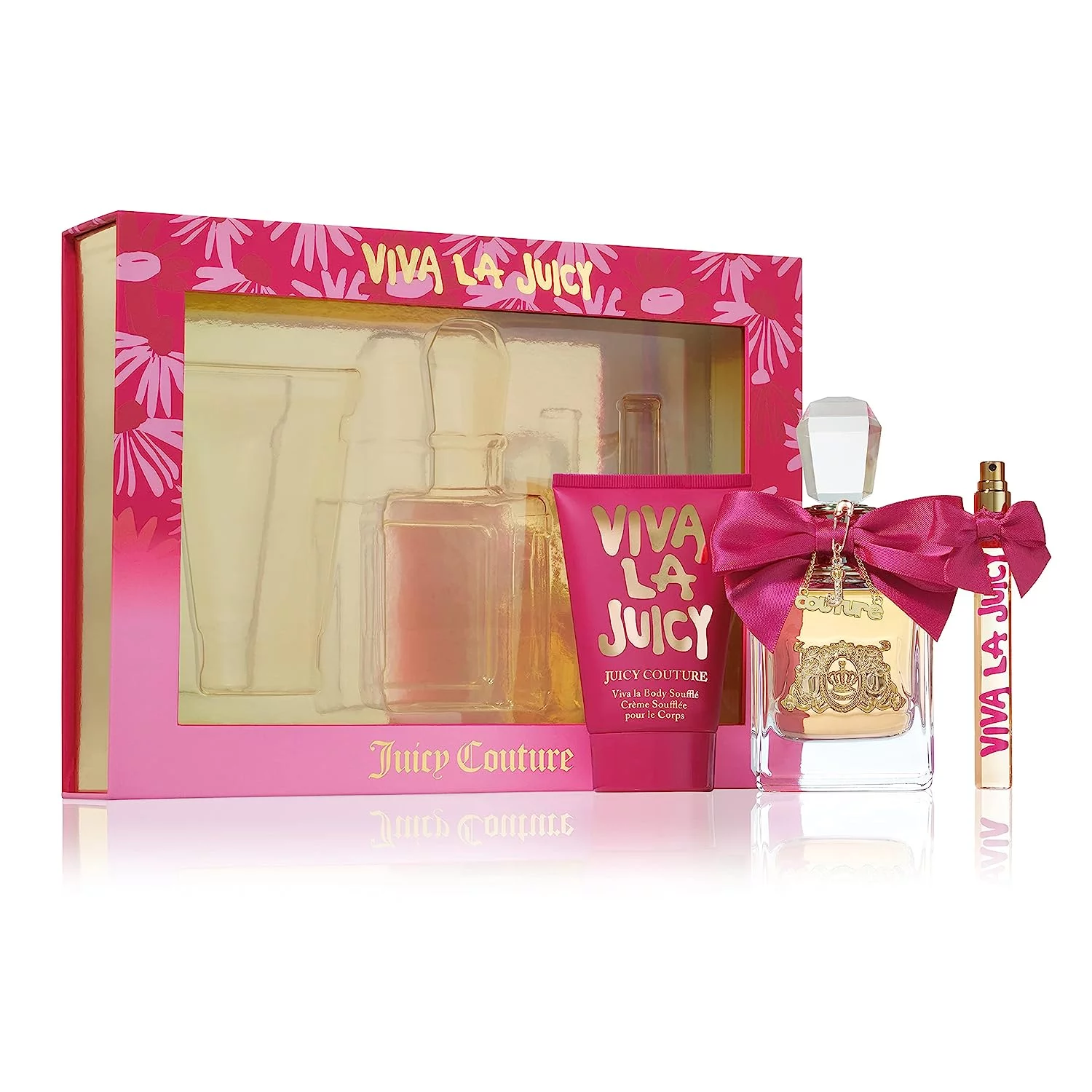 Juicy Couture Viva La Juicy 3 Piece Gift Set - 3.4 Oz Eau De Parfum Spray, 0.33 Oz Eau De Parfum Spray, 4.2 Oz Viva La Body Souffle Gift Set For Women