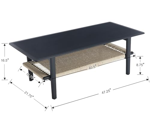 chairus Farmhouse Coffee Table Rectangular Living Room Table with Rattan Storage Solid Wood Center Table for Apartment, Home, Office, Natural