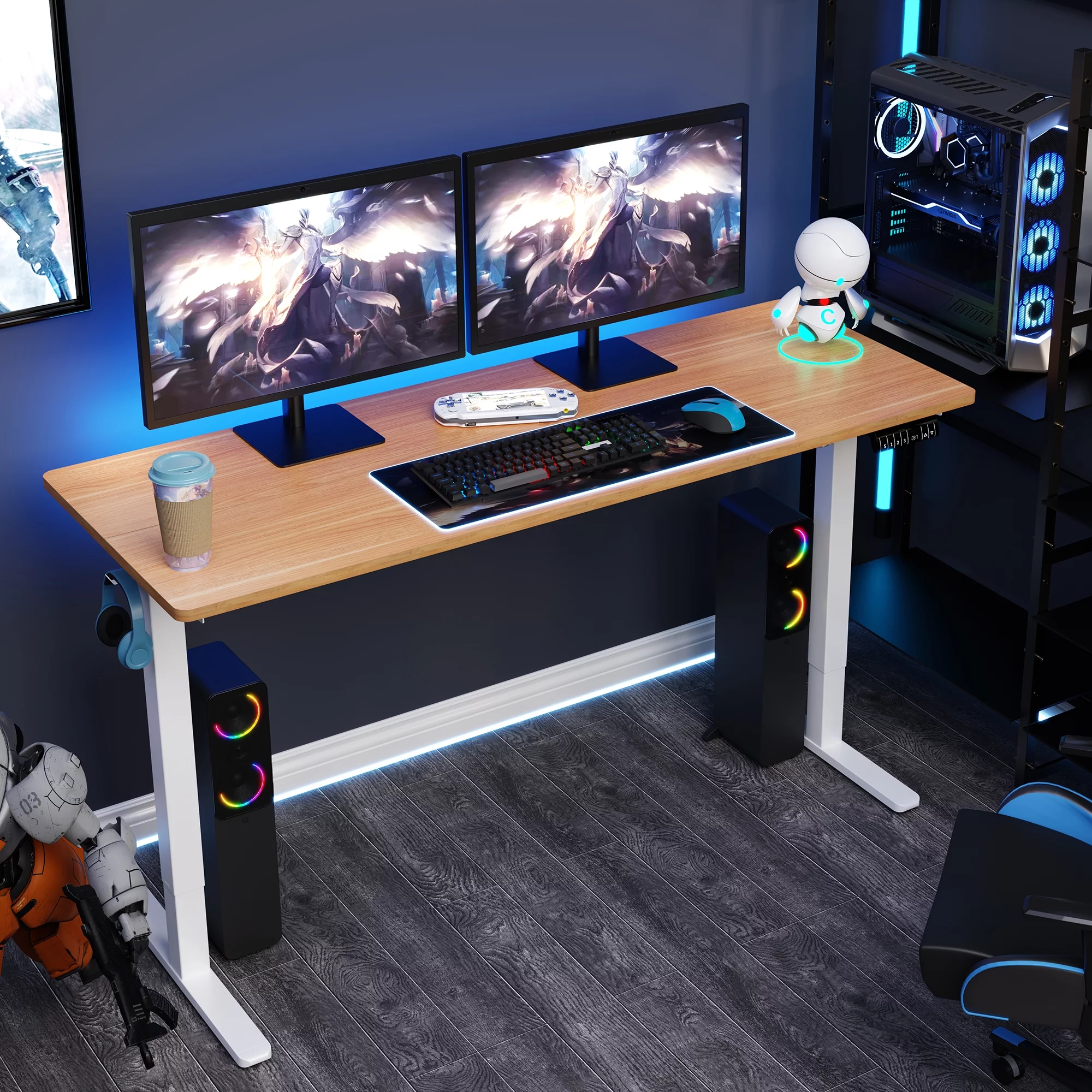 Walsunny Electric Height Adjustable Standing Home Office Desk 63 x 24 Inches Splice Board White Frame/Yellow Top