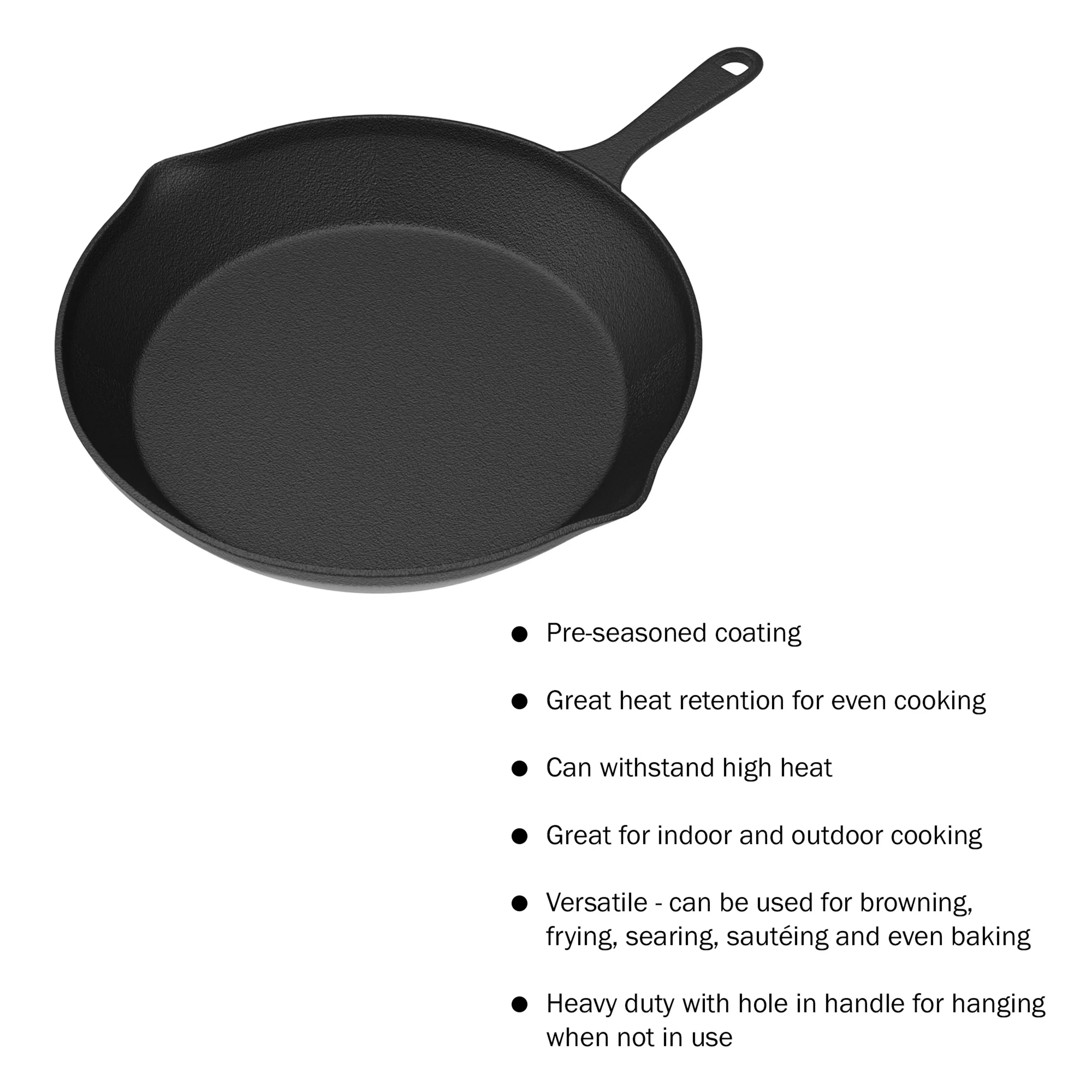 Frying Pans-Set of 3 Cast Iron Pre-Seasoned Nonstick Skillets in 10”, 8”, 6” by Home-Complete