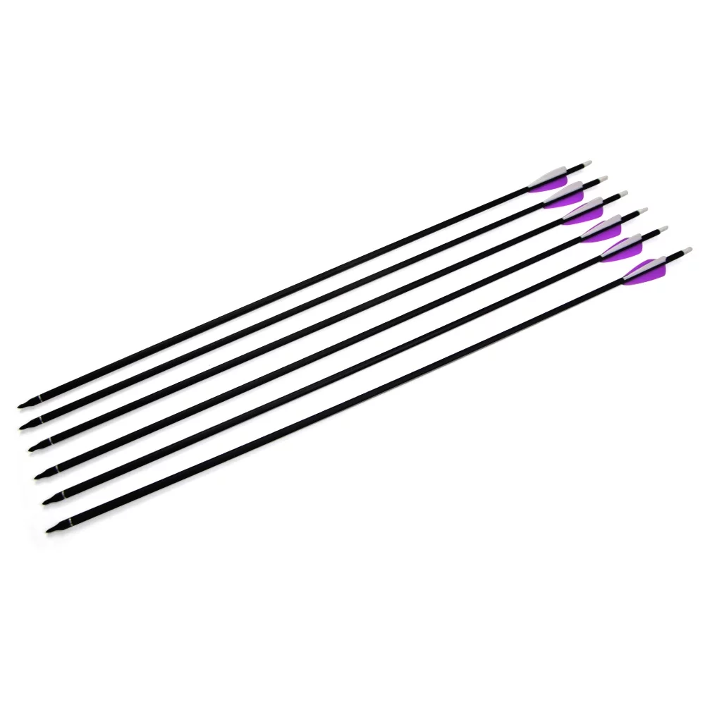 AME 32 inch Hunting Arrow 500 Spine Mixed Carbon Target Practice with 3inch Rubber Feather（Pack of 12）