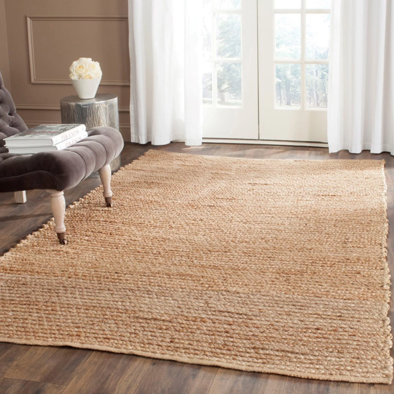 SAFAVIEH Cape Cod Jimmy Braided Striped Jute Area Rug, 8' x 10', Natural